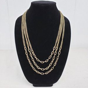 Gold Tone Triple Strand Chain Link Necklace